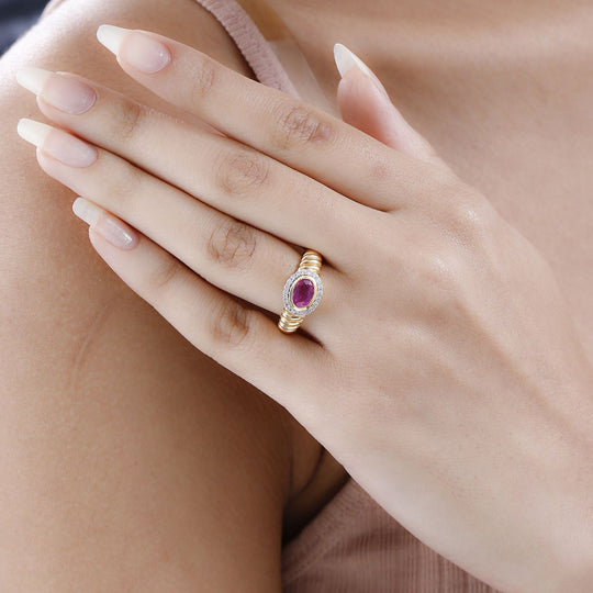 Ilakaka Rosa Saphir (Fissure gefüllt), weißer Zirkon Ring, 925 Silber vergoldet ca. 1.25 ct