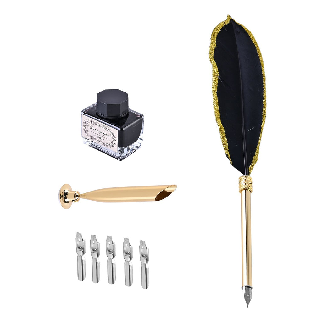 Vintage-Federstift Geschenkbox, Gold und Schwarz