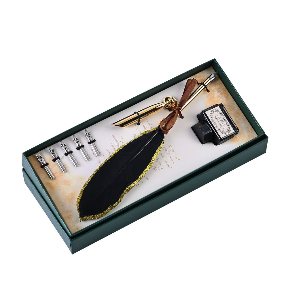 Vintage-Federstift Geschenkbox, Gold und Schwarz
