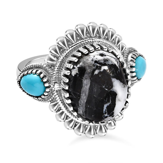 Weißer Büffel, Sleeping Beauty Türkis Ringe 925 Silber platiniert (Größe 17.00) ca. 6.37 ct