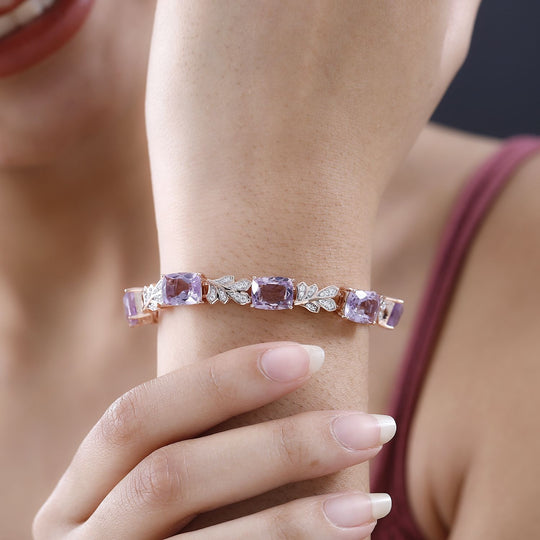Rose De France Amethyst, Weißer Zirkon Armband ca. 19 cm 925 Silber rosévergoldet ca. 29.47 ct