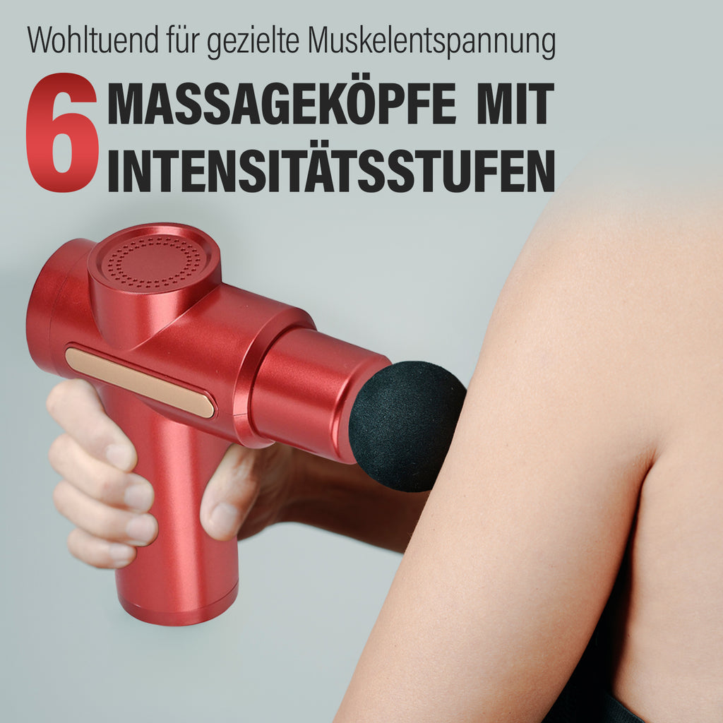 Muskel Massagepistole mit 6 Geschwindigkeiten, inkl. 6 Massageköpfen, 19,5x5x13,5 cm