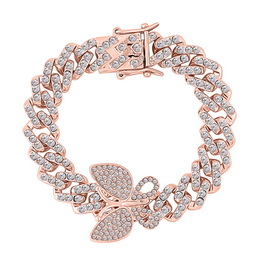 Schmetterling weißes Kristall-Armband, ca. 19 cm, roséfarben