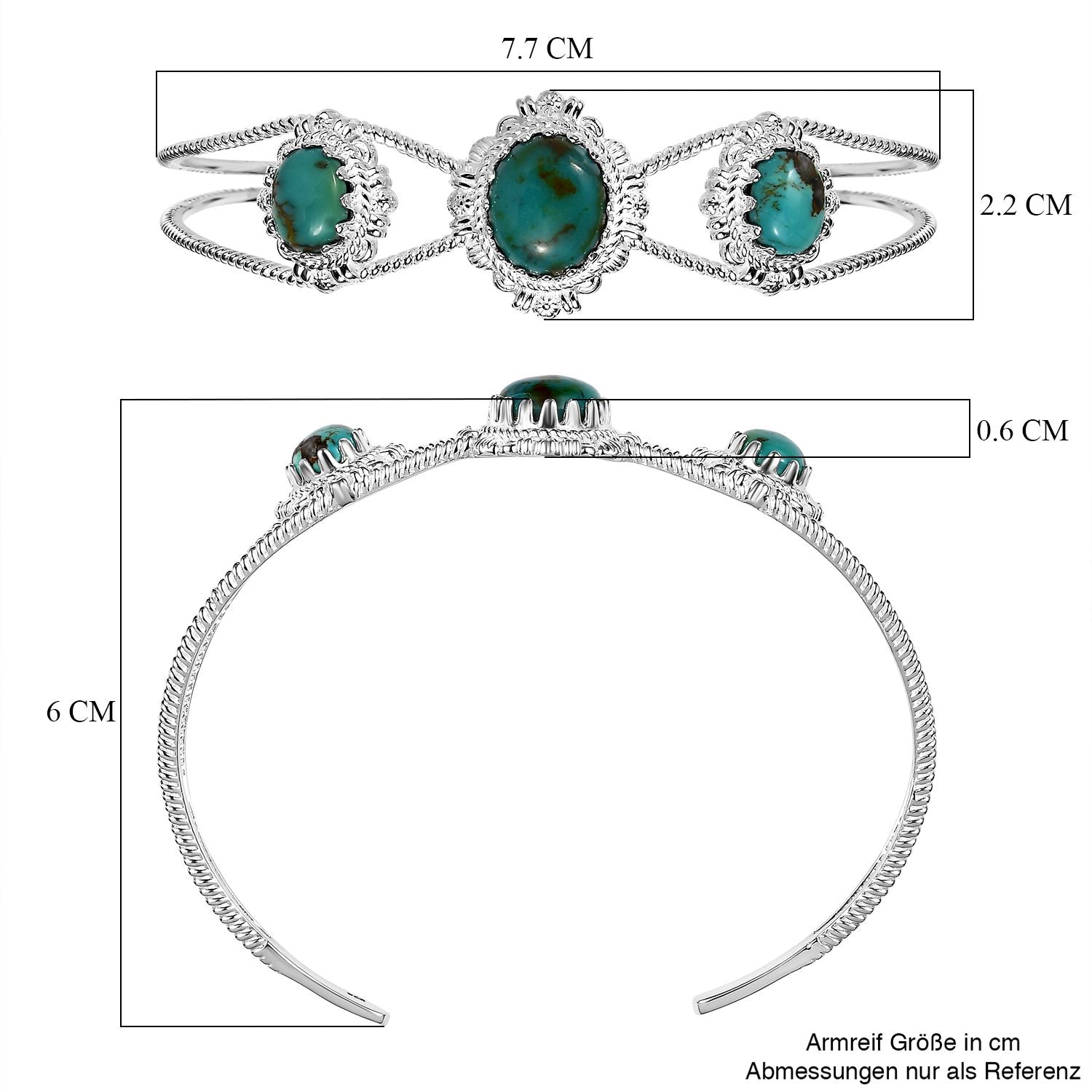 Sierra Nevada Türkis Armreif ca. 19 cm 925 Silber ca. 8.89 ct