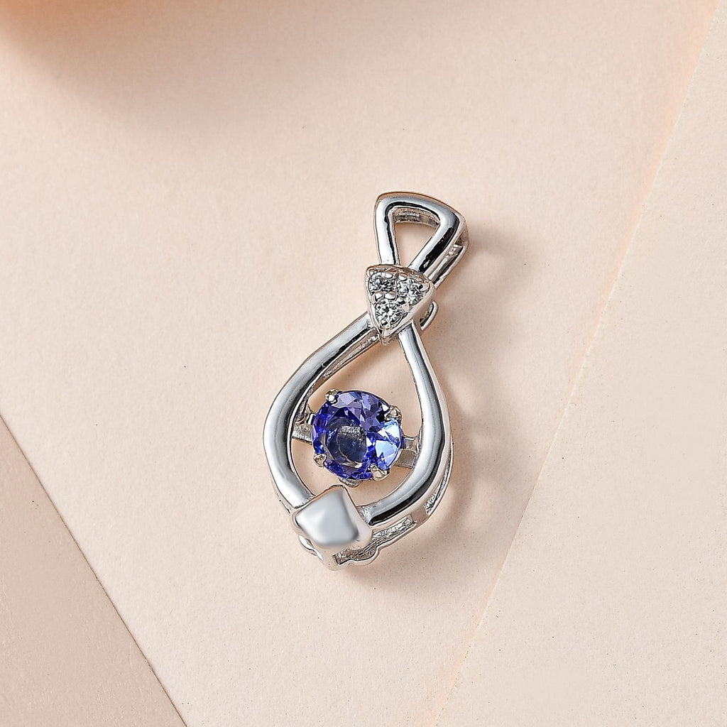 Tansanit, weißer Zirkon Anhänger, 925 Silber platiniert ca. 0.39 ct