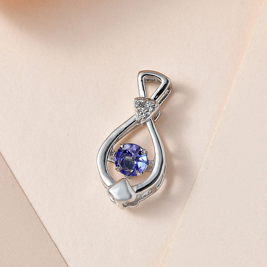 Tansanit, weißer Zirkon Anhänger, 925 Silber platiniert ca. 0.39 ct