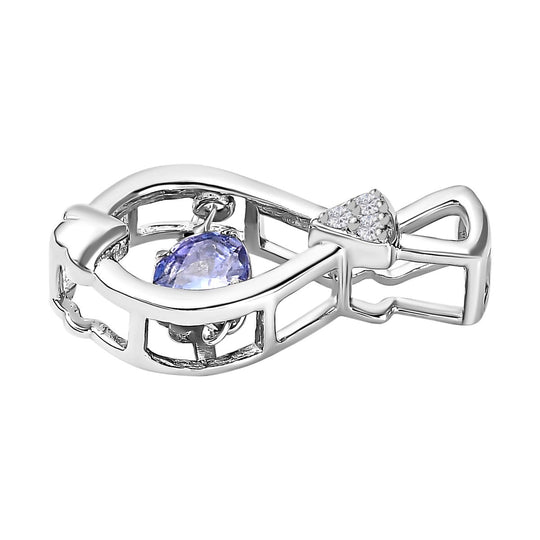 Tansanit, weißer Zirkon Anhänger, 925 Silber platiniert ca. 0.39 ct