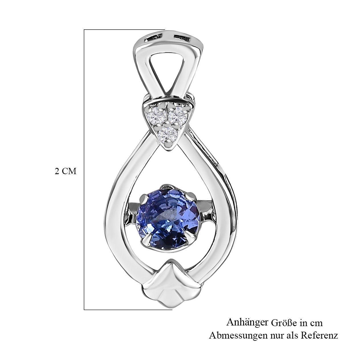 Tansanit, weißer Zirkon Anhänger, 925 Silber platiniert ca. 0.39 ct