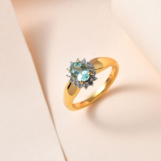 Minz Apatit, weißer Zirkon Ring, 925 Silber vergoldet ca. 0.92 ct