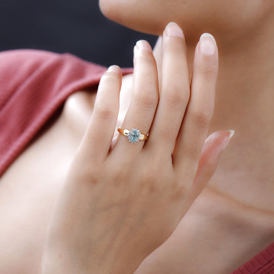 Minz Apatit, weißer Zirkon Ring, 925 Silber vergoldet ca. 0.92 ct