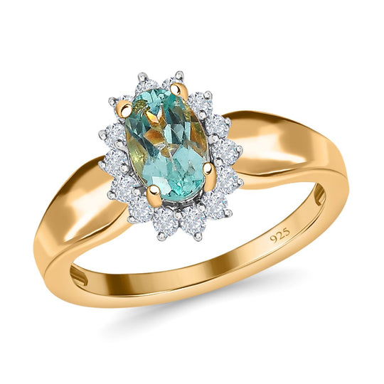 Minz Apatit, weißer Zirkon Ring, 925 Silber vergoldet ca. 0.92 ct
