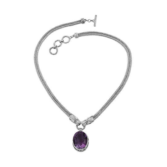 Royal Bali - Afrikanischer Amethyst Halskette, ca. 50 cm, 925 Silber, ca. 23.72 ct