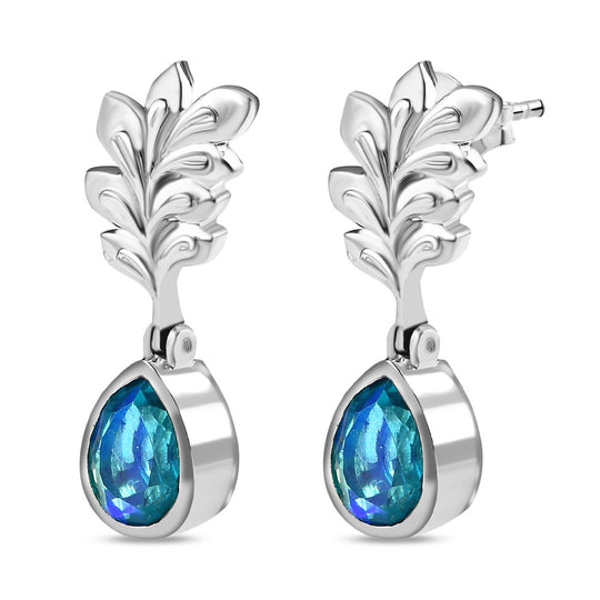 Paraiba Pfau Quarz Triplette, Weiße Zirkon Ohrringe, 925 Silber platiniert ca. 5.42 ct