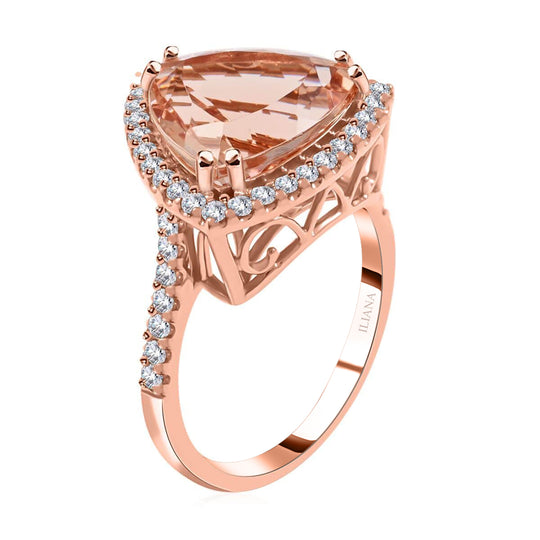 ILIANA - AAA Morganit, Weißer Diamant Ring, AGI zertifiziert und geprüft, 750 Gold (Größe 17.00) ca. 5.75 ct