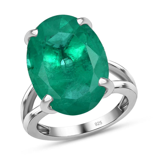 Smaragd-Quarz Triplette Ring, 925 Silber platiniert (Größe 20.00) ca. 12.76 ct