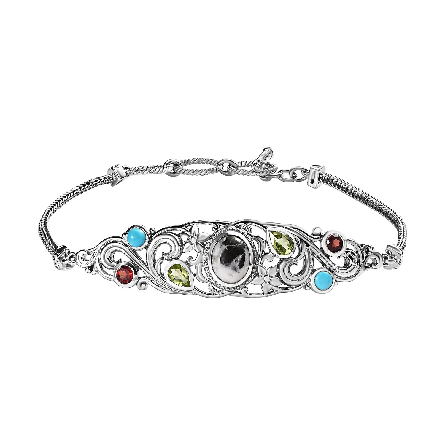 Weißer Büffel, Peridot Armband ca. 19 cm 925 Silber platiniert ca. 5.01 ct