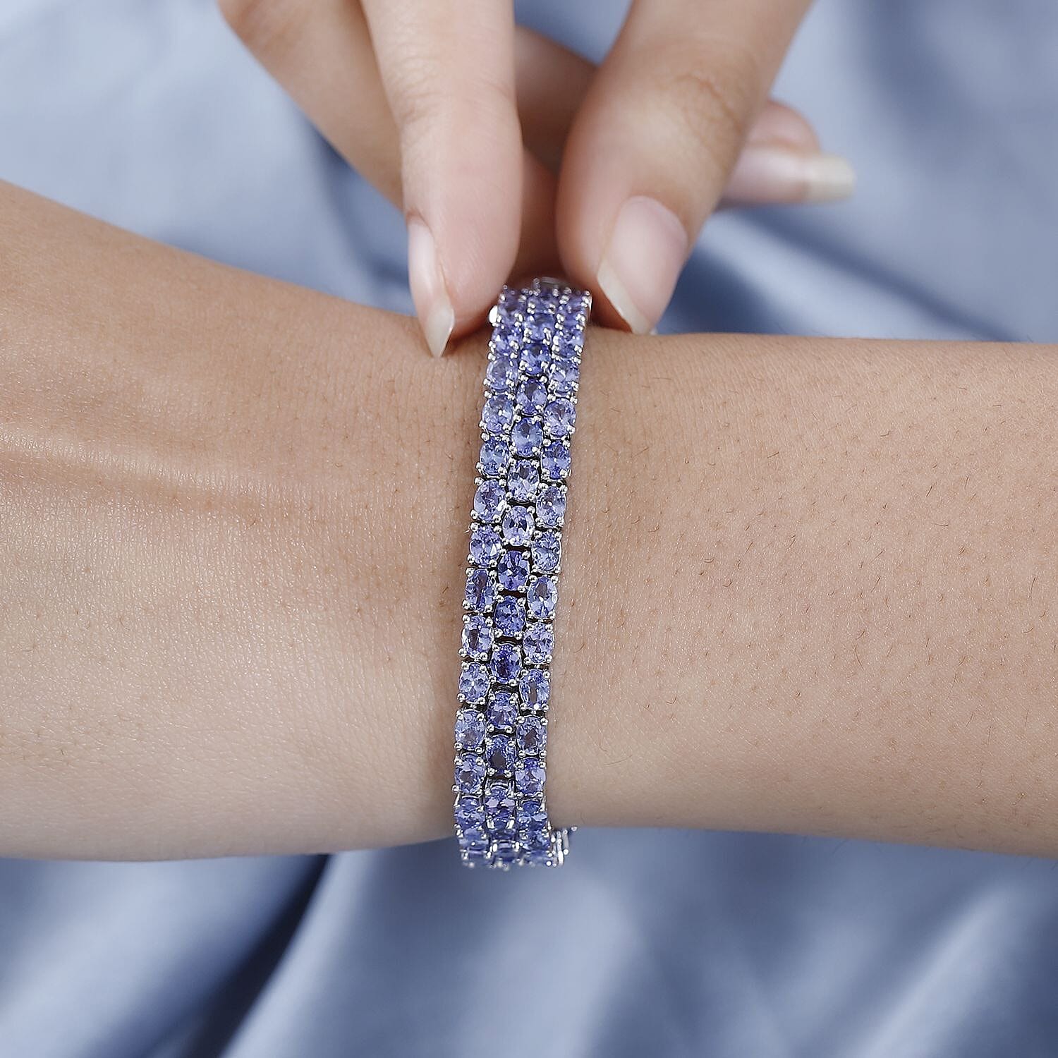AB + Tansanit Armband ca. 18.5 cm Nickelfreies Messing platiniert ca. 21.00 ct