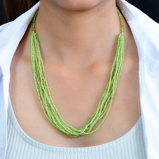Natürliche Peridot mehrsträngige Halskette, ca. 50 cm, 925 Silber ca. 100.00 ct