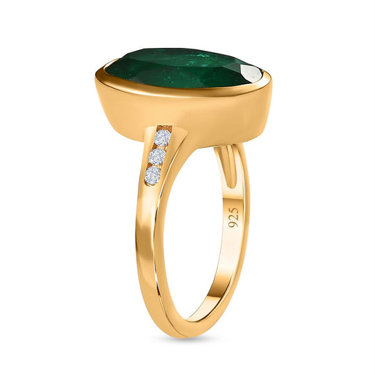 Smaragd-Quarz-Triplette, weißer Zirkon Ring, 925 Silber Gelbgold Vermeil ca. 3.85 ct