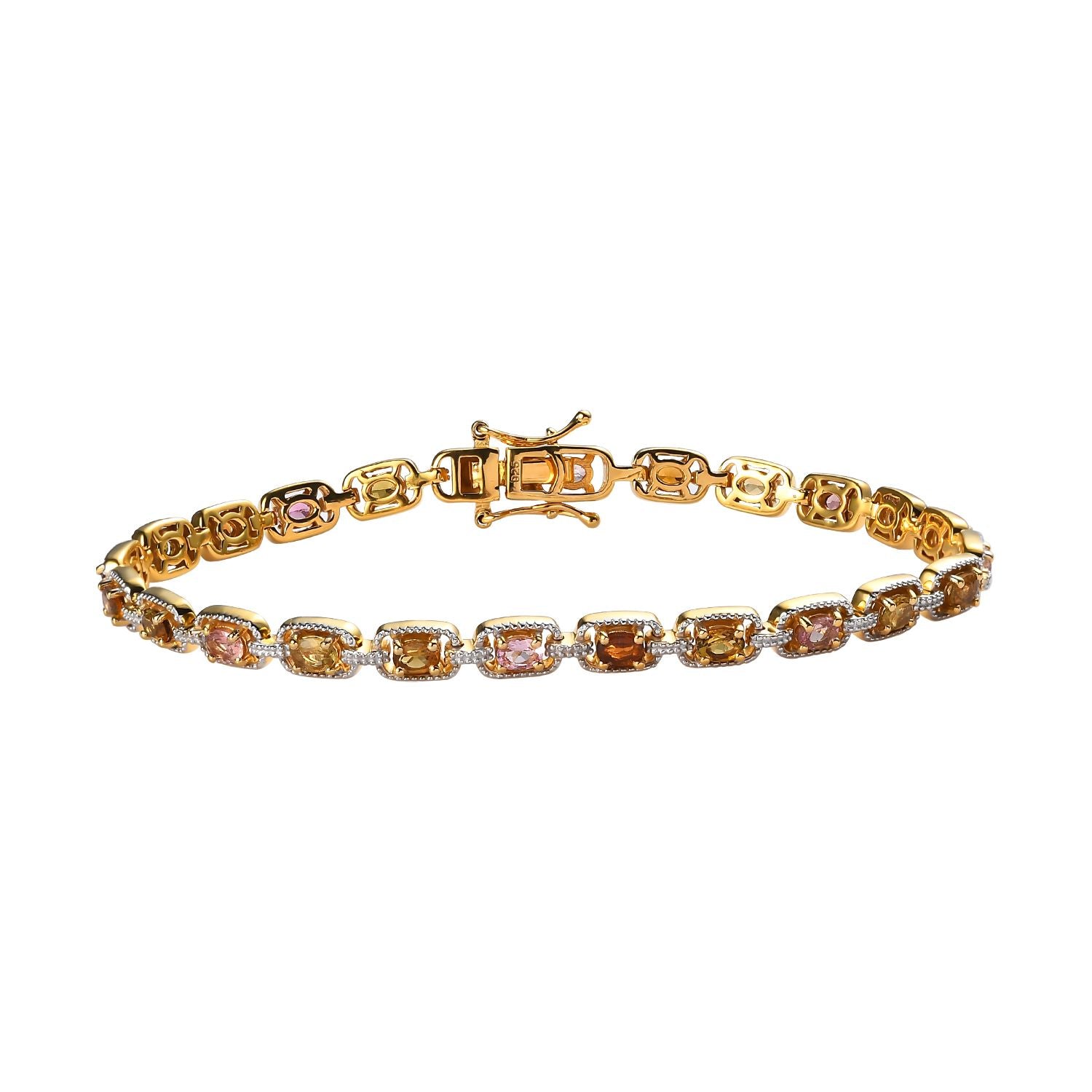 Mehrfarbiges-Turmalin Armband ca. 20 cm 925 Silber vergoldet ca. 4.05 ct