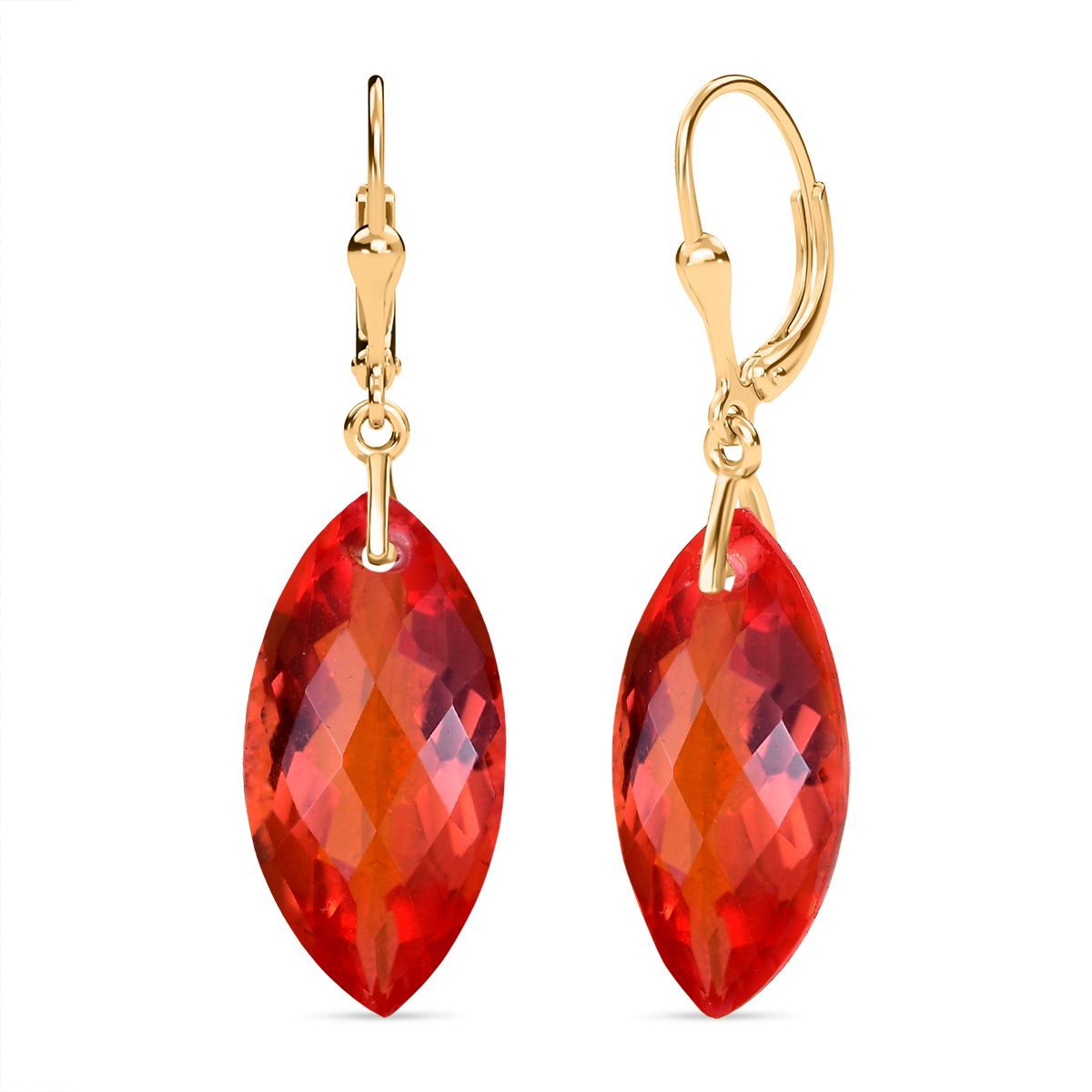 AAA Padparadscha Quarz Triplette Ohrringe, 925 Silber vergoldet ca. 27.37 ct