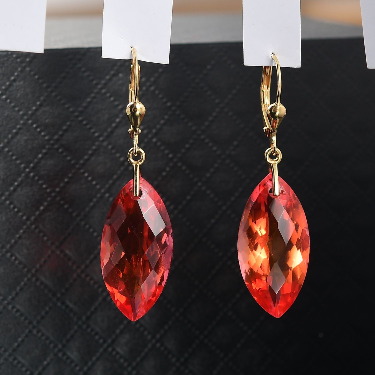 AAA Padparadscha Quarz Triplette Ohrringe, 925 Silber vergoldet ca. 27.37 ct