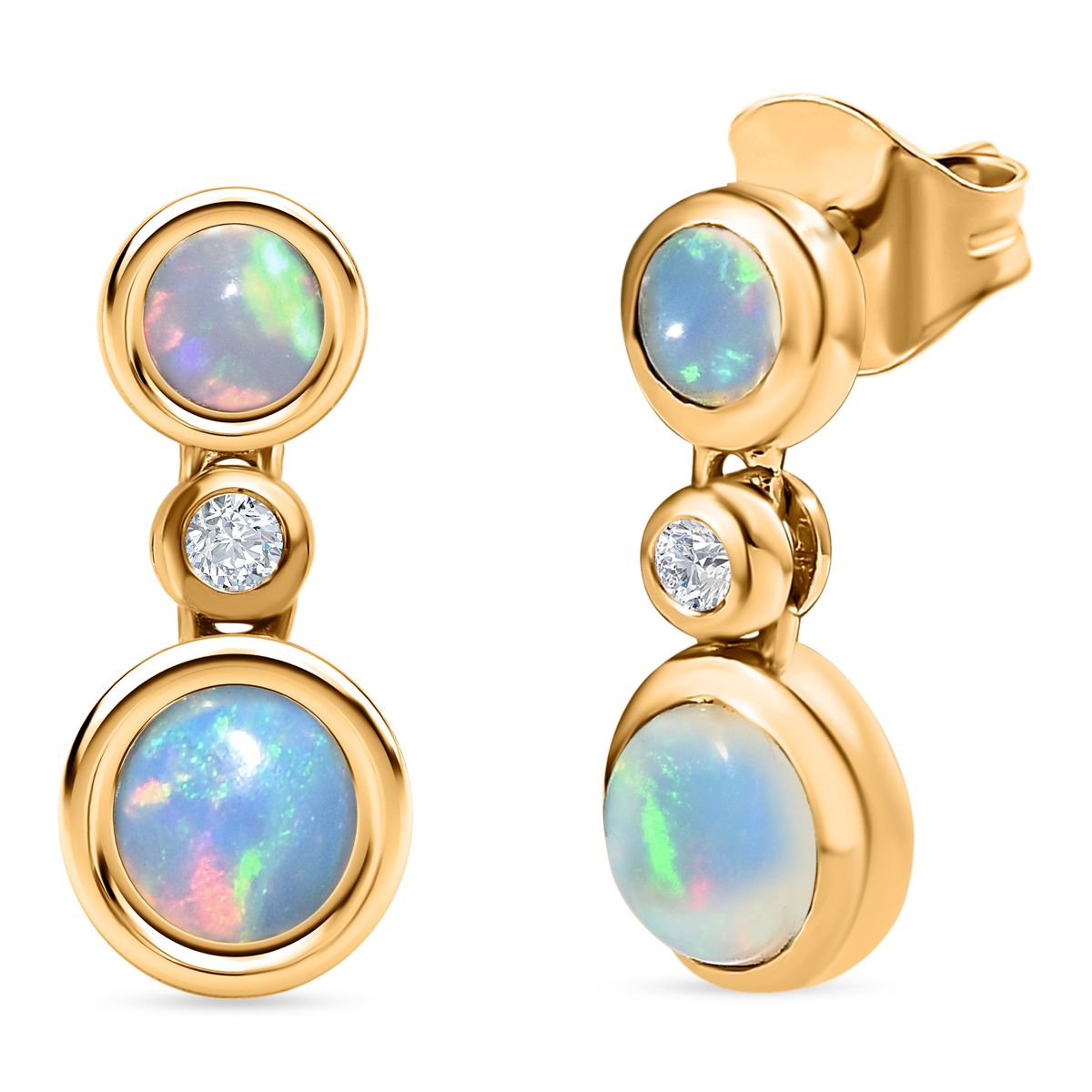 Natürlicher, äthiopischer Welo Opal Ohrringe, 925 Silber Gelbgold Vermeil ca. 1.70 ct