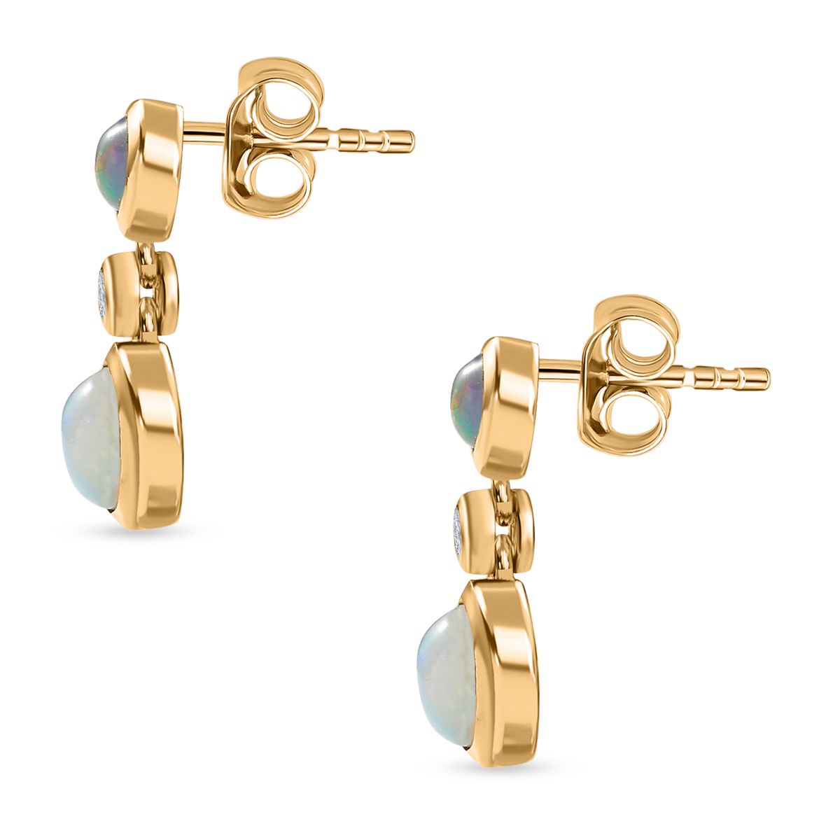 Natürlicher, äthiopischer Welo Opal Ohrringe, 925 Silber Gelbgold Vermeil ca. 1.70 ct