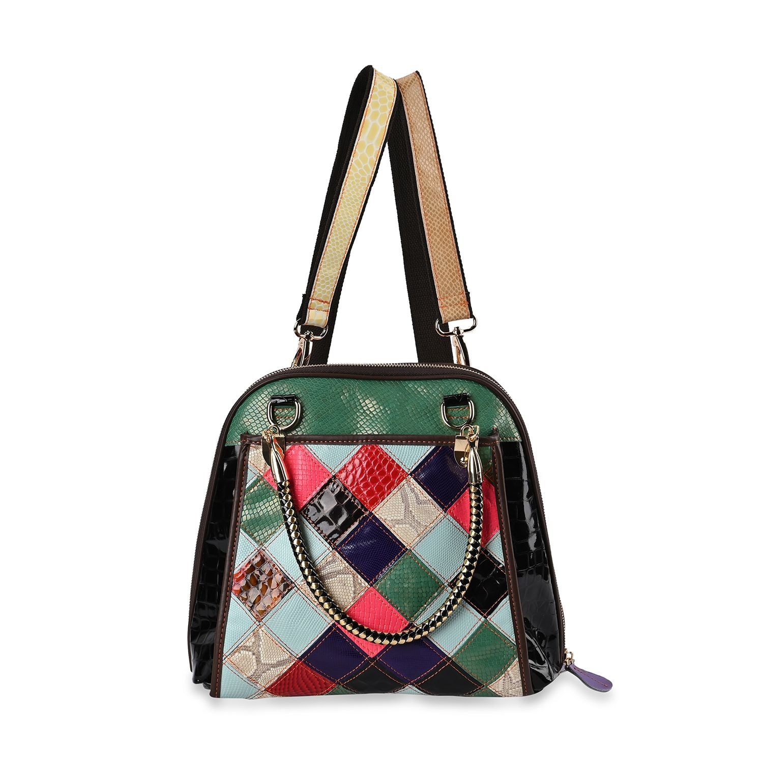 Chaos by Elsie - 100% Echtleder Patchwork Tasche mit RFID schutz, 31x28x12 cm, Patchwork