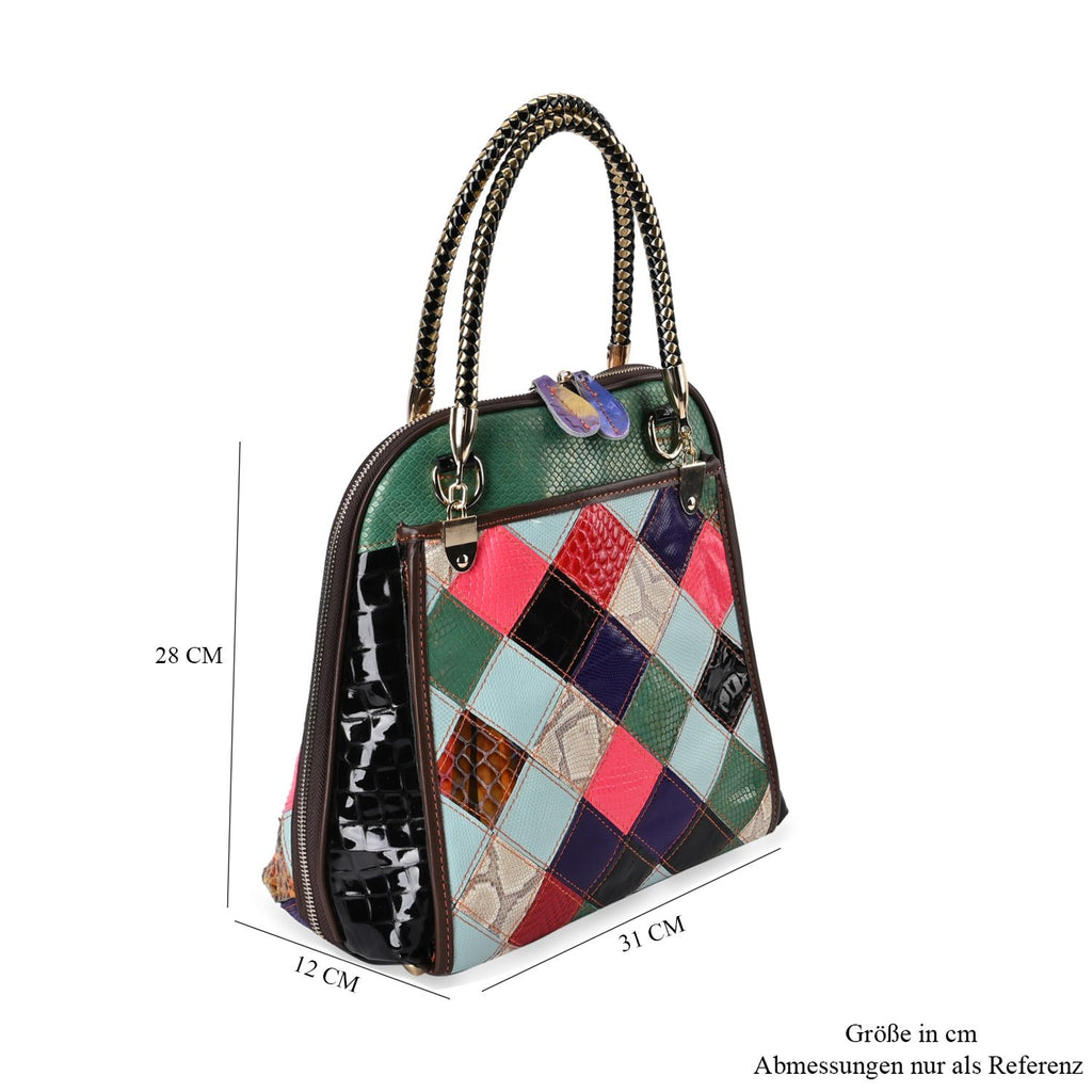 Chaos by Elsie - 100% Echtleder Patchwork Tasche mit RFID schutz, 31x28x12 cm, Patchwork