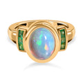 Natürlicher, äthiopischer Welo Opal, Kagem Sambischer Smaragd Ring, 925 Silber Gelbgold Vermeil (Größe 16.00) ca. 2.05 ct