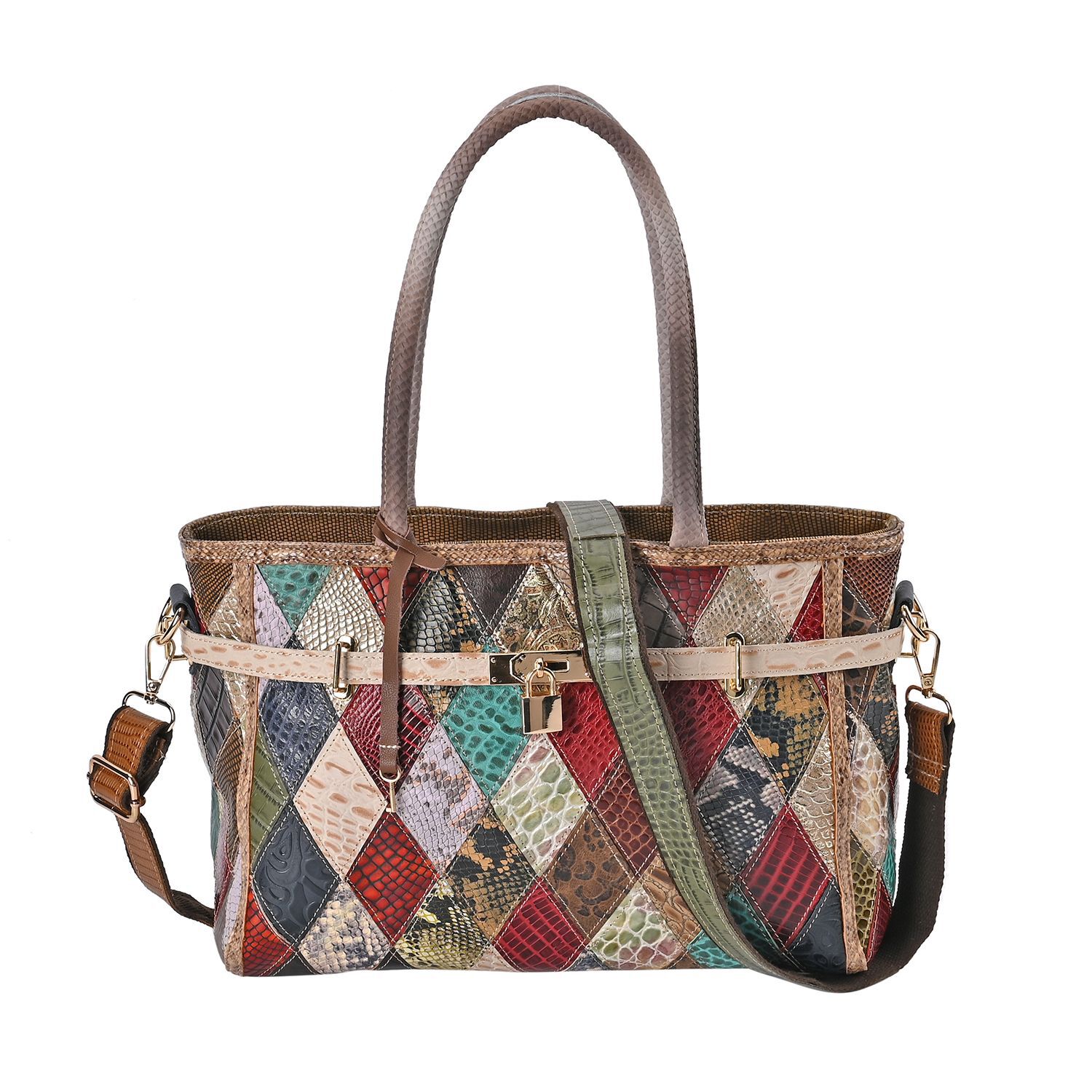 Chaos by Elsie:, Echte Leder-Tasche mit Regenbogen-Mattwebmuster und RFID-Schutz, 35x1524cm