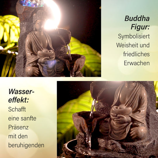 Haus & Garten Wasserbrunnen mit Licht, 23x17.5x28.5 cm, flüsternder Buddha