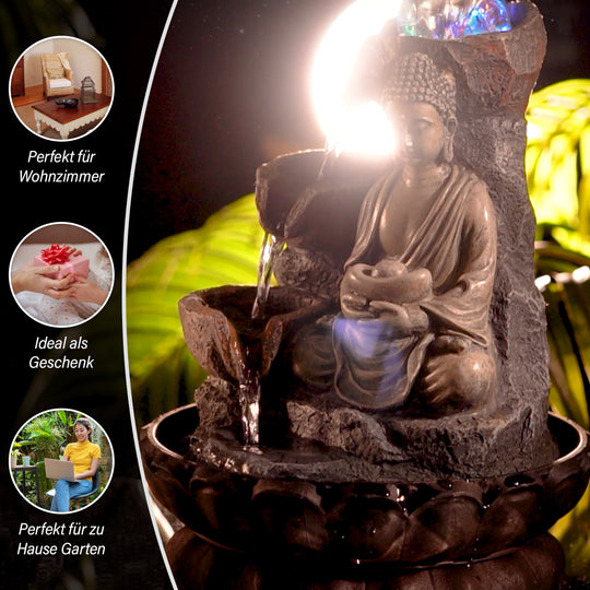 Haus & Garten Wasserbrunnen mit Licht, 23x17.5x28.5 cm, flüsternder Buddha