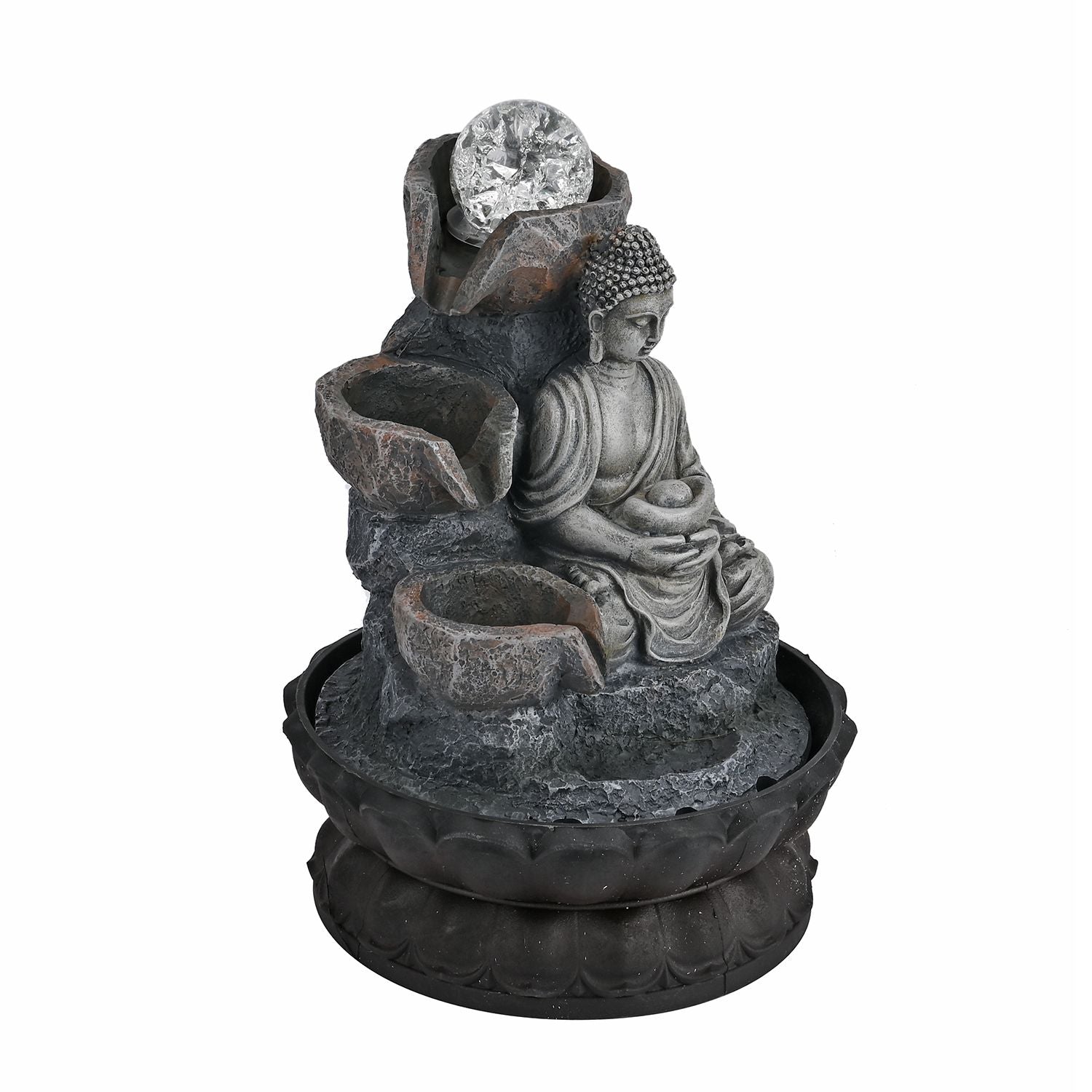 Buddha mit Glaskugel und Licht