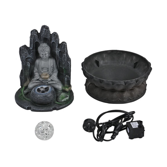 Haus & Garten Wasserbrunnen mit Licht, 23x17.5x28.5 cm, flüsternder Buddha