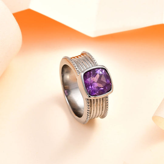 Afrikanischer Amethyst Ring, Edelstahl ca. 2.69 ct