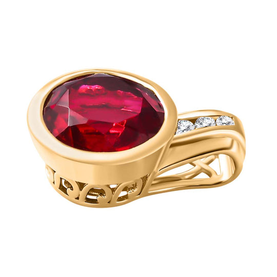 Magenta Rosa Quarz Triplette, weißer Zirkon Anhänger, 925 Silber vergoldet ca. 5.24 ct