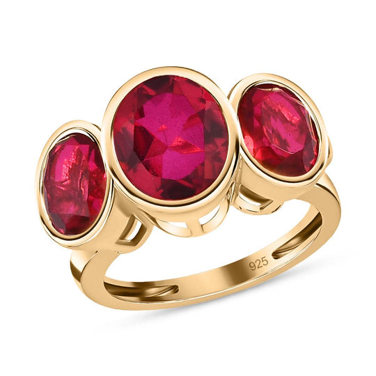Magenta Rosa Quarz Triplette Ring, 925 Silber vergoldet ca. 5.66 ct