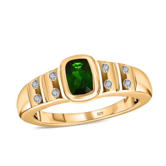 Natürlicher Chromdiopsid, weißer Zirkon Ring, 925 Silber vergoldet ca. 0.62 ct