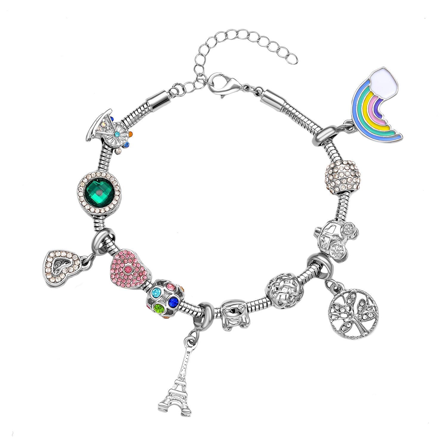 Designer Inpiriertes Schlangen-Gliederarmband mit 12 Charme