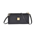 CLOSE OUT - gewebter Crossbody glänzend Tasche, Multifächer, 20x10 cm, Schwarz