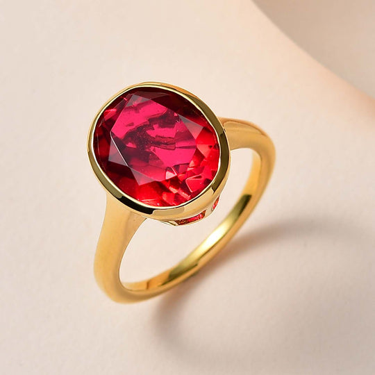 Magenta Rosa Quarz Triplette Ring, 925 Silber vergoldet ca. 5.25 ct