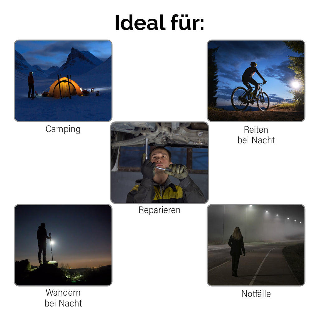 2-in-1 LED-Taschenlampe, wiederaufladbar mit COB-Licht: Drei Modi, Zoom, wasserdicht, rutschfest. 1200mAh Akku, USB-C. 9,5x10,2x2,8 cm