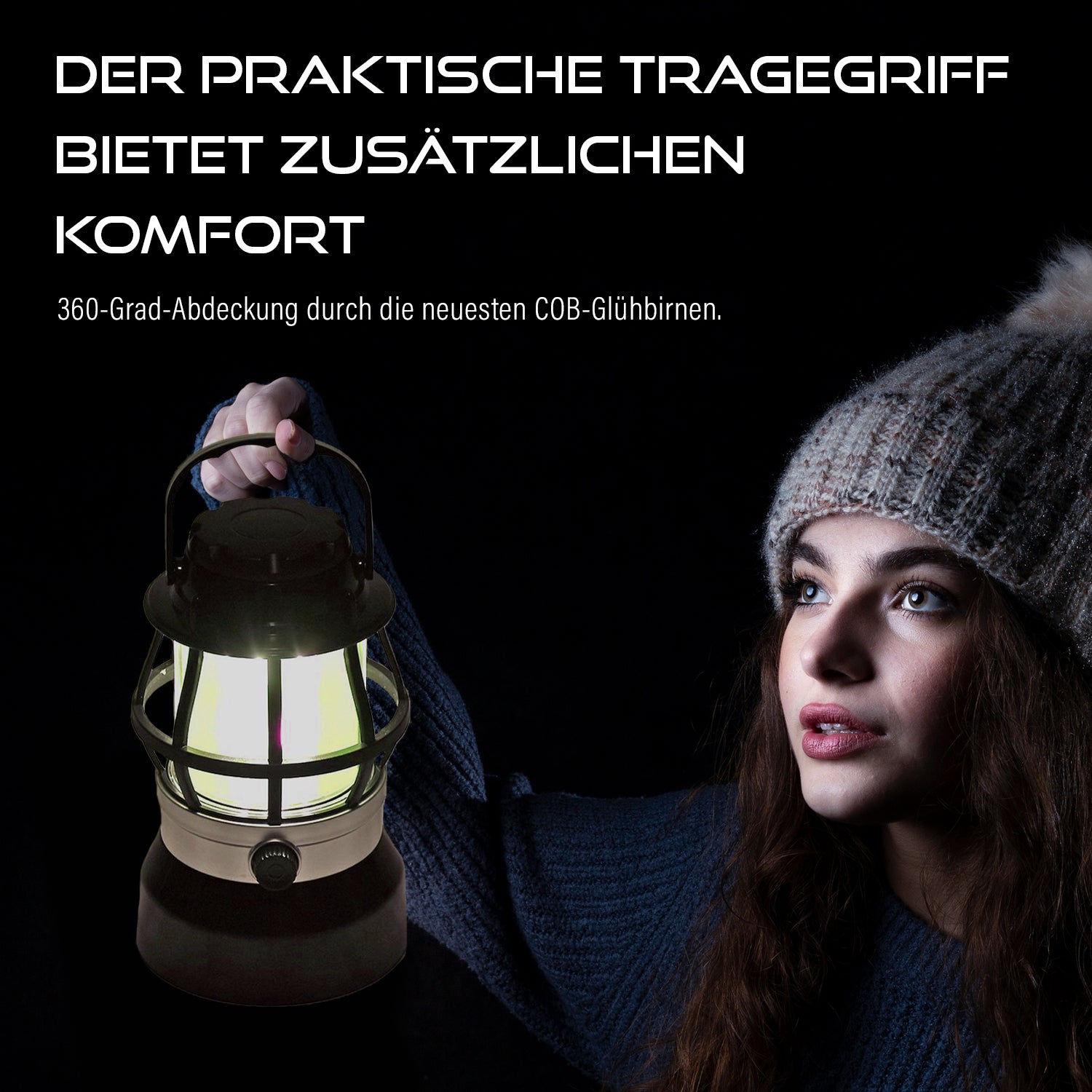 Tragbare Campinglaterne mit LED Beleuchtung, 360-Grad-Abdeckung, 2 Farbtemperaturen, batteriebetrieben