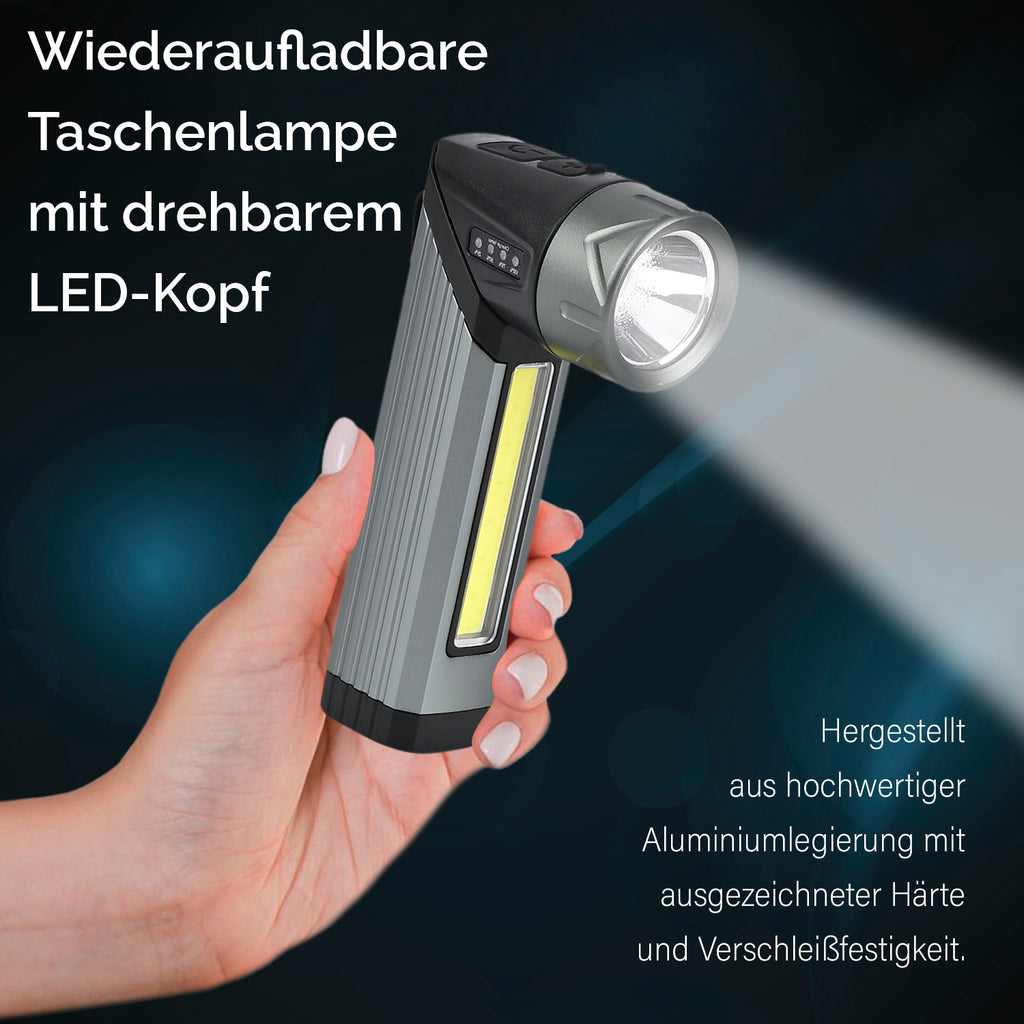 Wiederaufladbare Taschenlampe  mit drehbarem LED-Kopf mit 3 Beleuchtungsmodi
