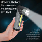 Wiederaufladbare Taschenlampe  mit drehbarem LED-Kopf mit 3 Beleuchtungsmodi