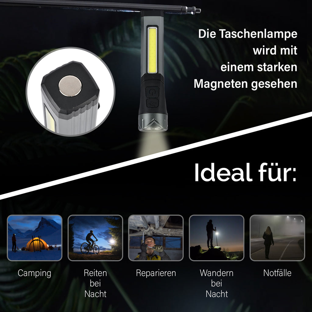 Wiederaufladbare Taschenlampe  mit drehbarem LED-Kopf mit 3 Beleuchtungsmodi