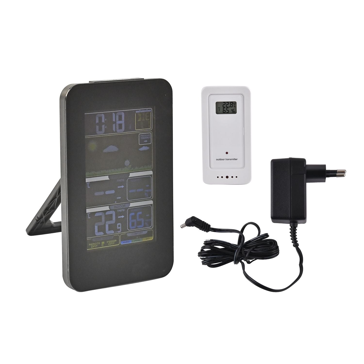 TechVision kabellose digitale Wetterstation, Innen-Außentemperatur, 18.5x12x2.5cm, Schwarz/Weiß