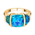 Pfau Quarz Triplette Ring 925 Silber vergoldet (Größe 16.00) ca. 6,74 ct
